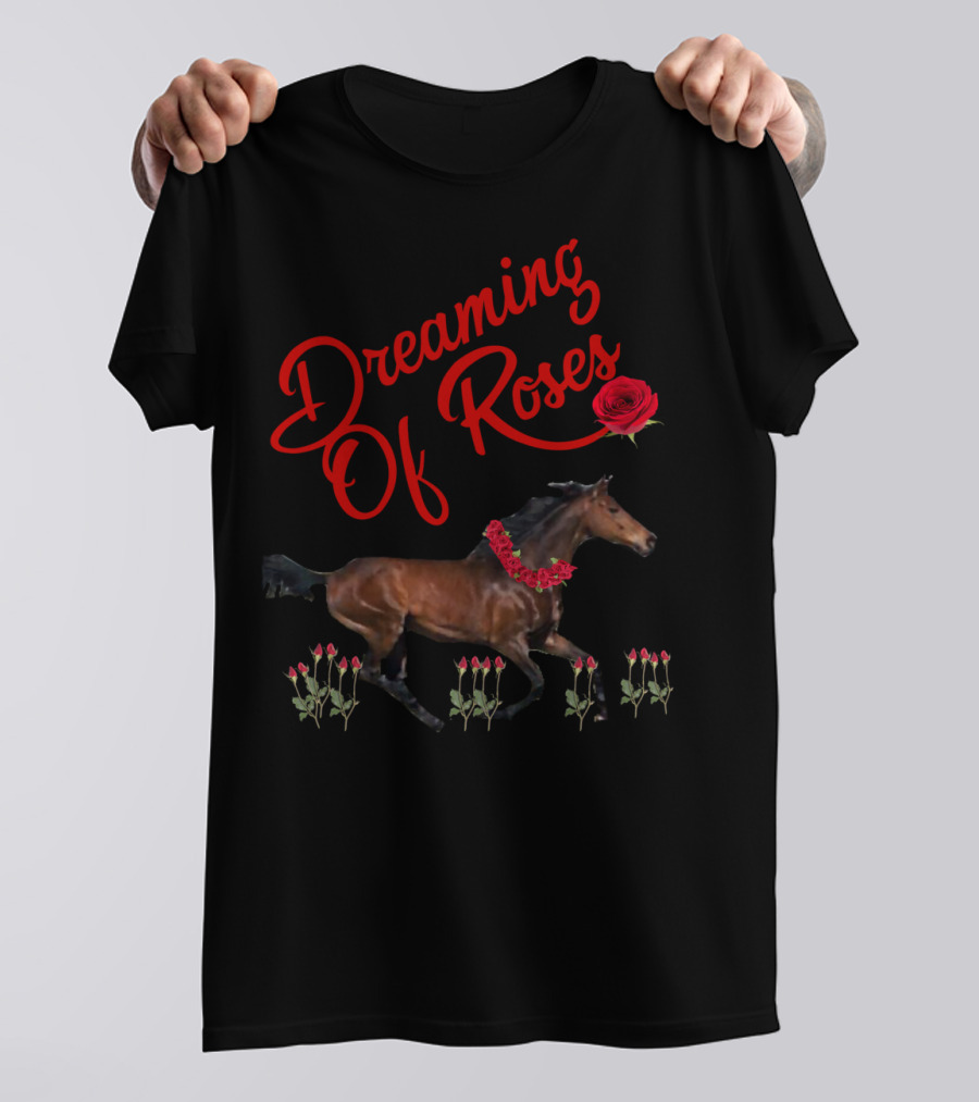 Dreaming Of Roses Horse With Red Floral Accents T-Shirt