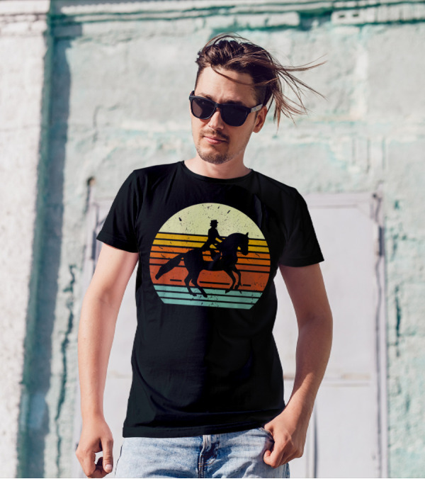 Dressage Horse And English Rider Vintage Sunset T-Shirt