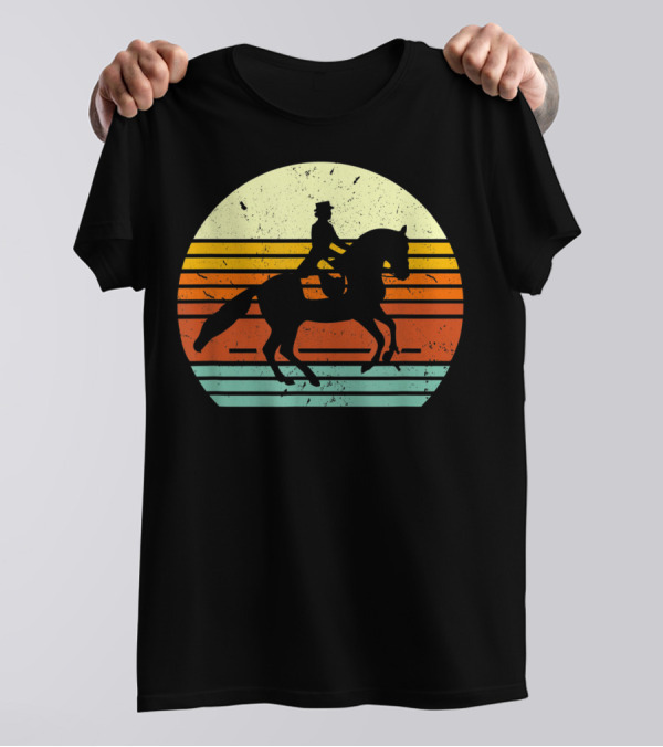 Dressage Horse And English Rider Vintage Sunset T-Shirt