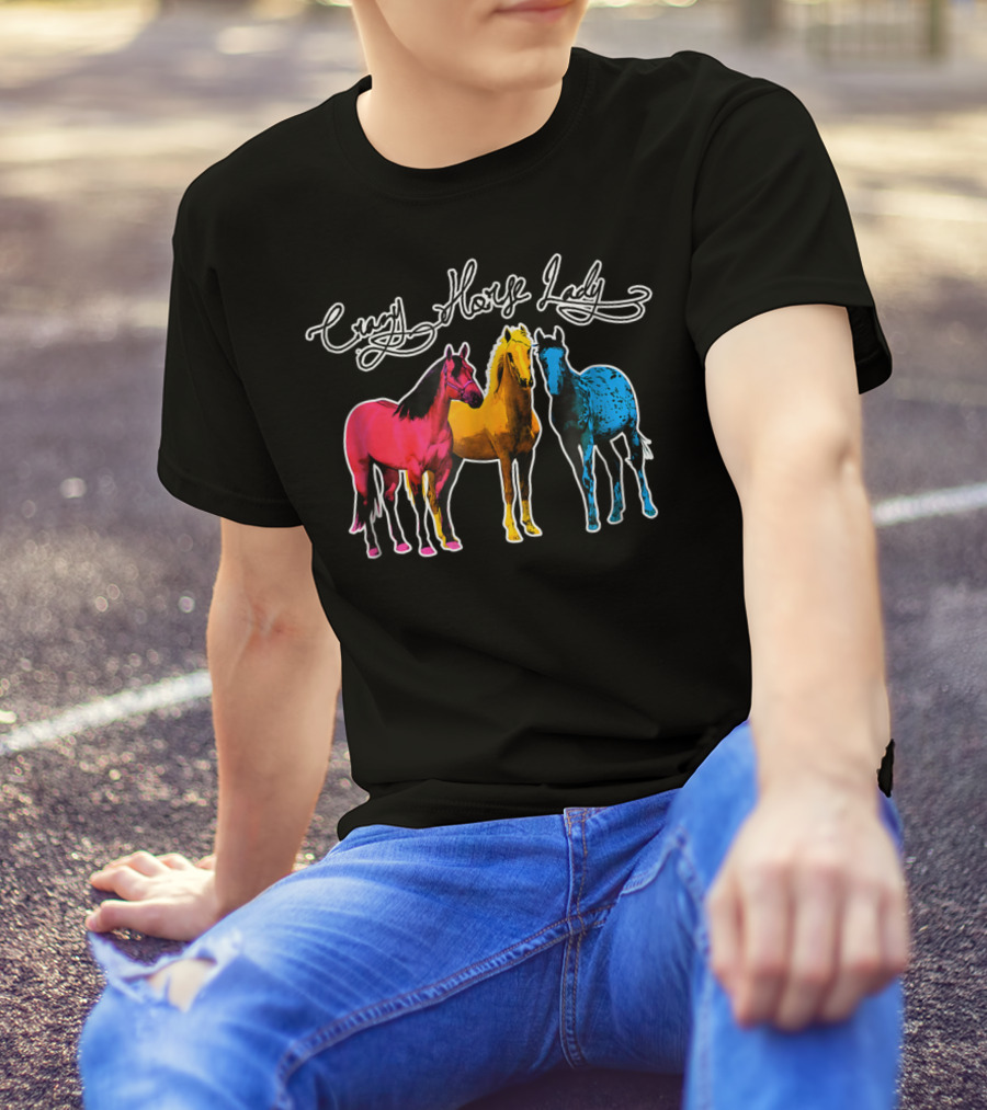 Crazy Horse Lady Equestrians Pony Lovers Colorful Horses T-Shirt