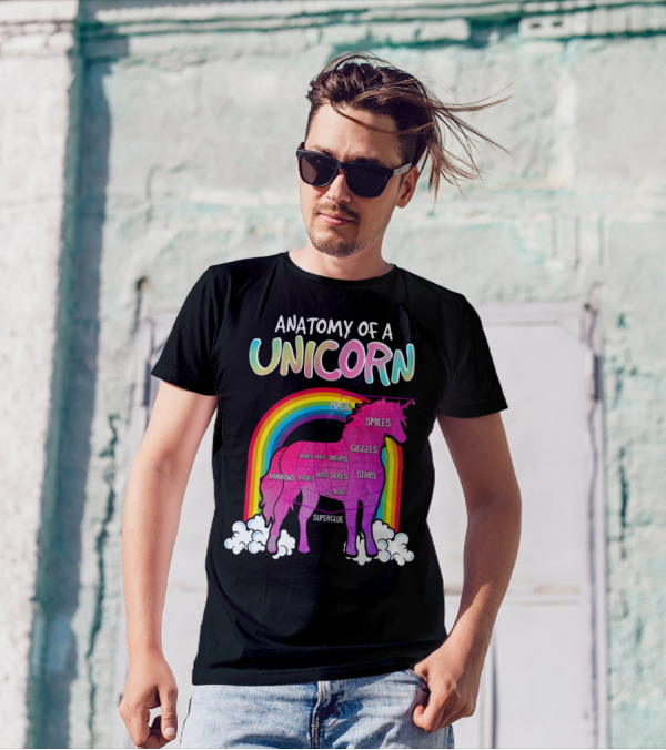 Anatomy Of A Unicorn Rainbows Magic Smiles Giggles Wishes Dreams Hopes Stars Superglue T-Shirt