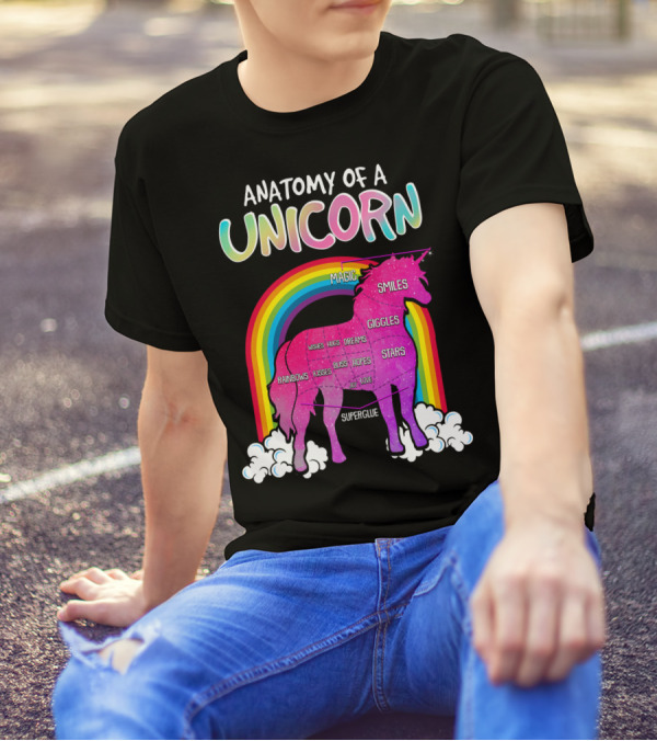 Anatomy Of A Unicorn Rainbows Magic Smiles Giggles Wishes Dreams Hopes Stars Superglue T-Shirt