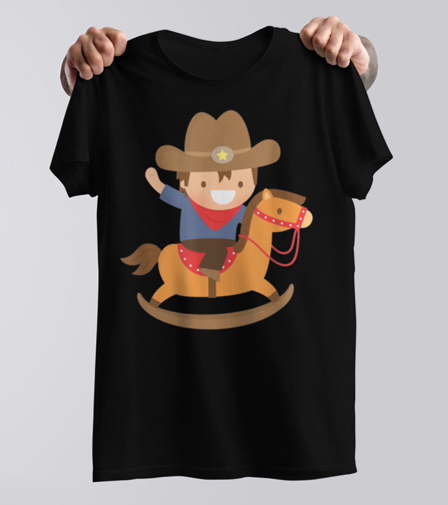 Cute Cowboy Riding Rocking Horse With Hat And Star T-Shirt