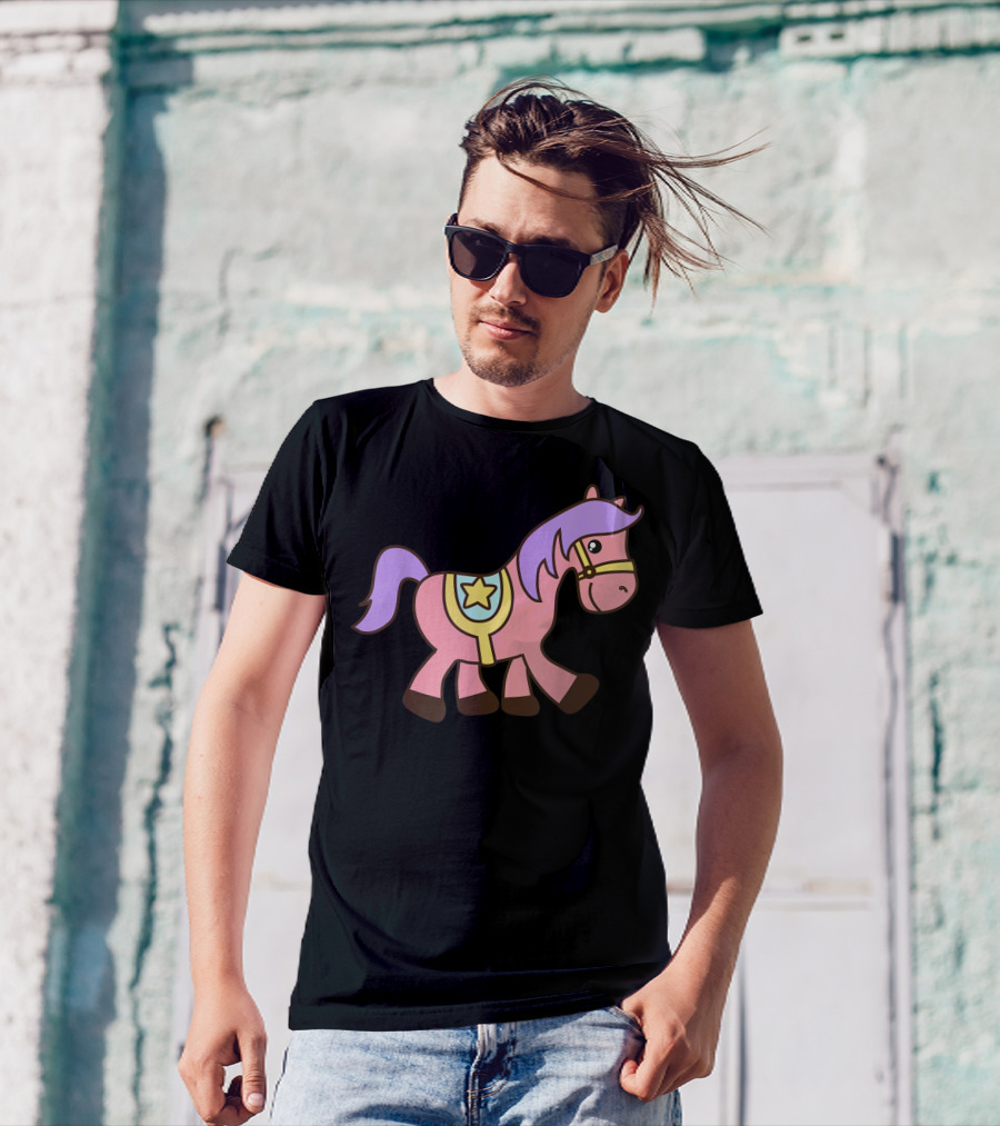 Happy Pink Pony With Purple Mane And Star Saddle T-Shirt