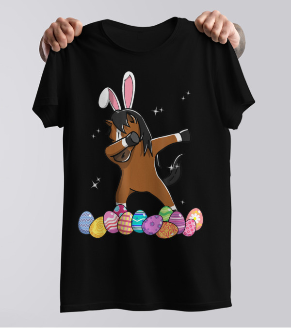 Dabbing Horse With Bunny Ears And Colorful Easter Eggs T-Shirt