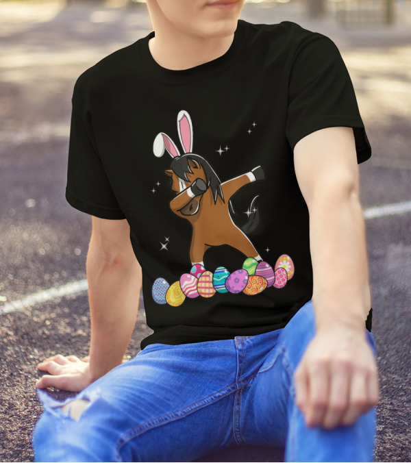 Dabbing Horse With Bunny Ears And Colorful Easter Eggs T-Shirt