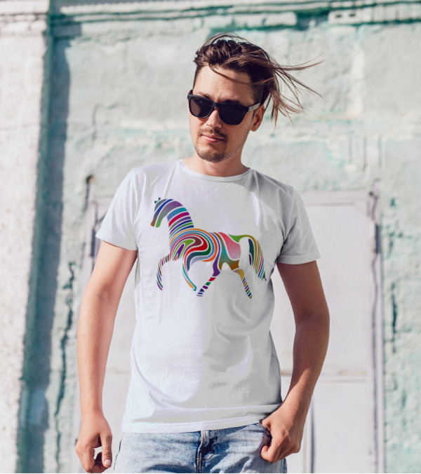 Dancing Rainbow Horse Groovy Psychedelic Stripes T-Shirt