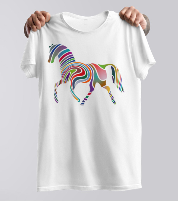 Dancing Rainbow Horse Groovy Psychedelic Stripes T-Shirt
