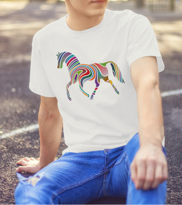 Dancing Rainbow Horse Groovy Psychedelic Stripes T-Shirt