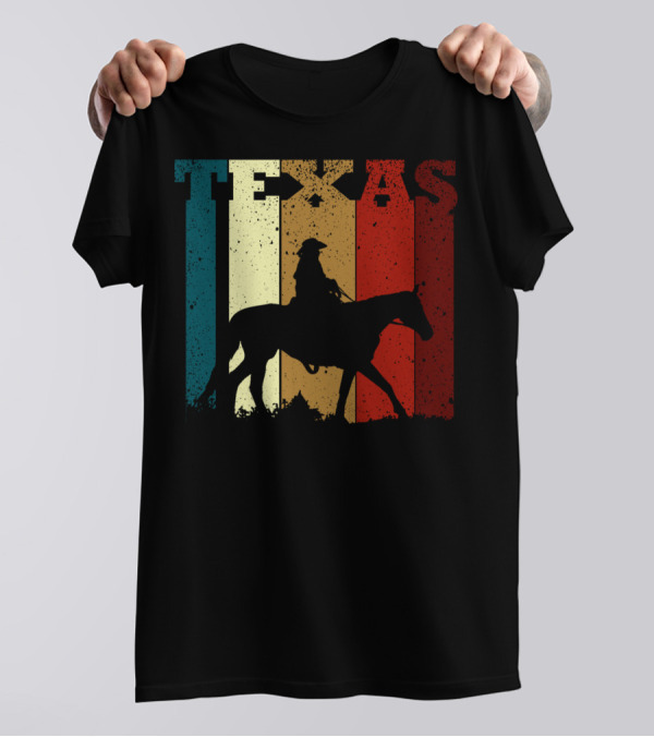 Texas Vintage Cowboy Horse Silhouette Distressed Stripes T-Shirt