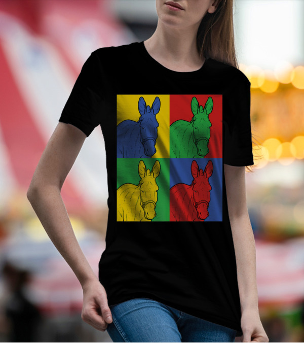 Donkey Horse Pop Art In Bold Warhol Style Quadrants T-Shirt