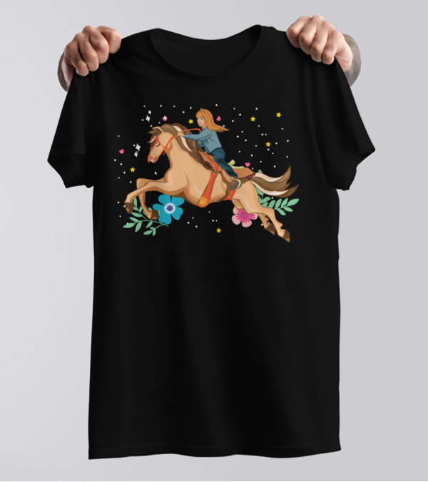 Dreamy Happy Horse Woman Energy With Stars And Flowers T-Shirt
