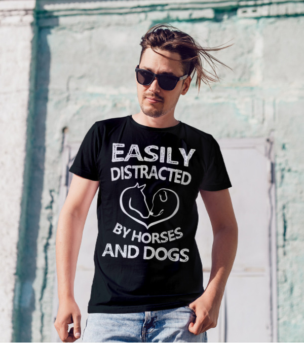Easily Distracted By Horses And Dogs Heart T-Shirt