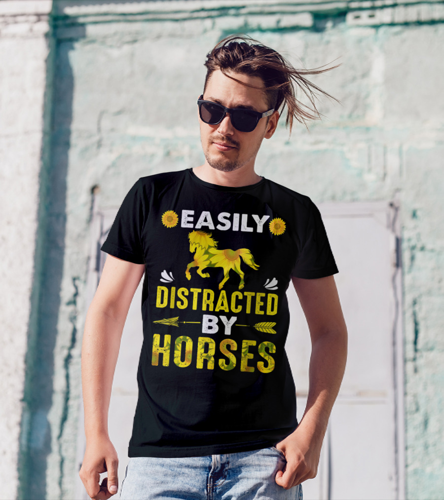 Easily Distracted By Horses Sunflower Horse T-Shirt