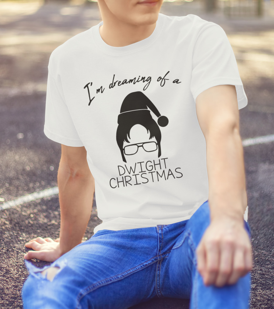 I'm Dreaming Of A Dwight Christmas Holiday Santa Hat Glasses T-Shirt