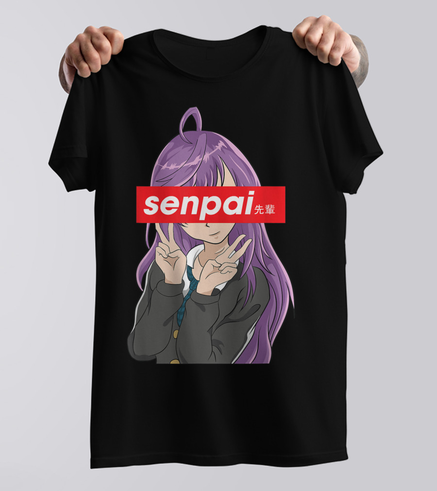 Japanese Anime Girl Senpai Purple Hair Peace Sign T-Shirt
