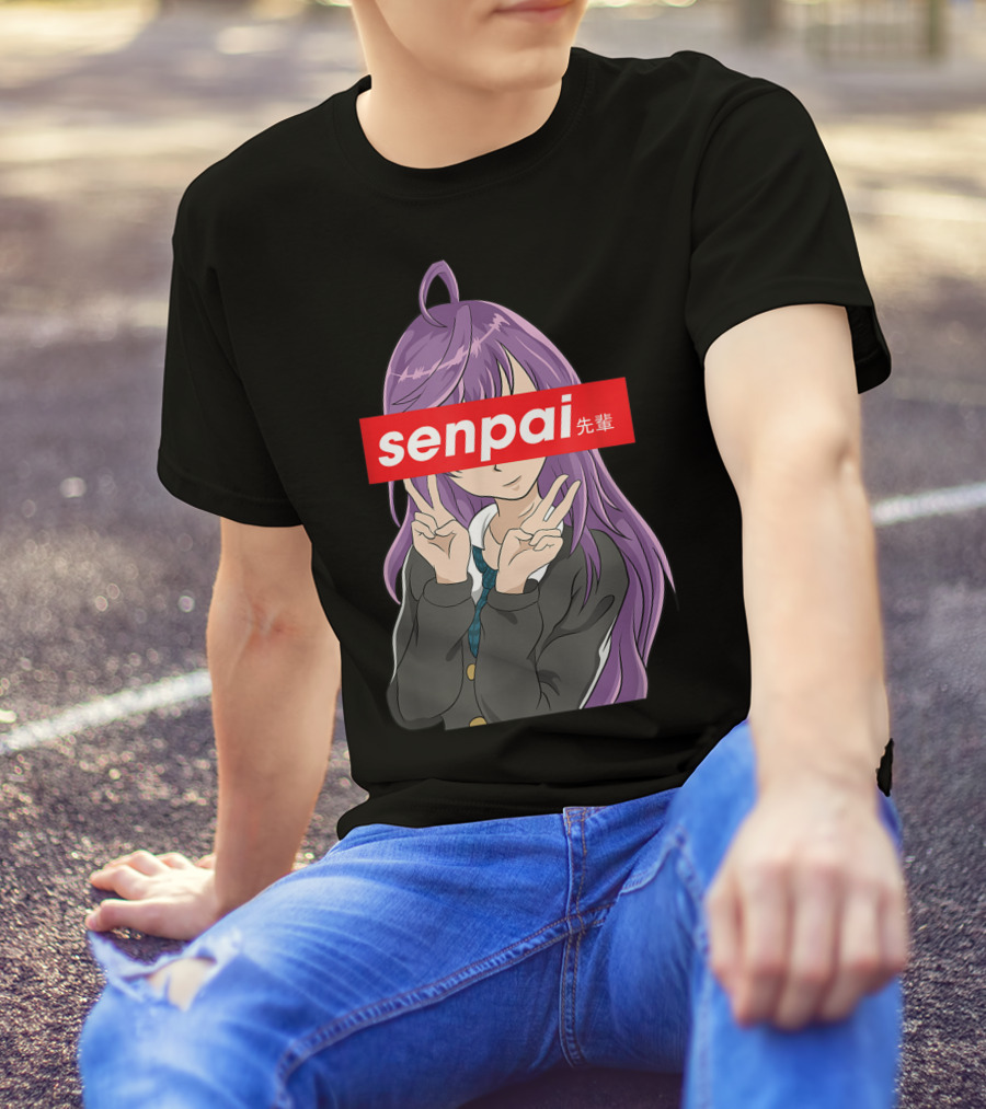 Japanese Anime Girl Senpai Purple Hair Peace Sign T-Shirt