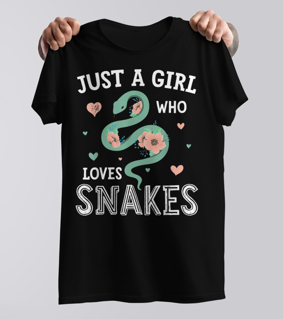 Just A Girl Who Loves Snakes With Hearts And Flowers T-Shirt