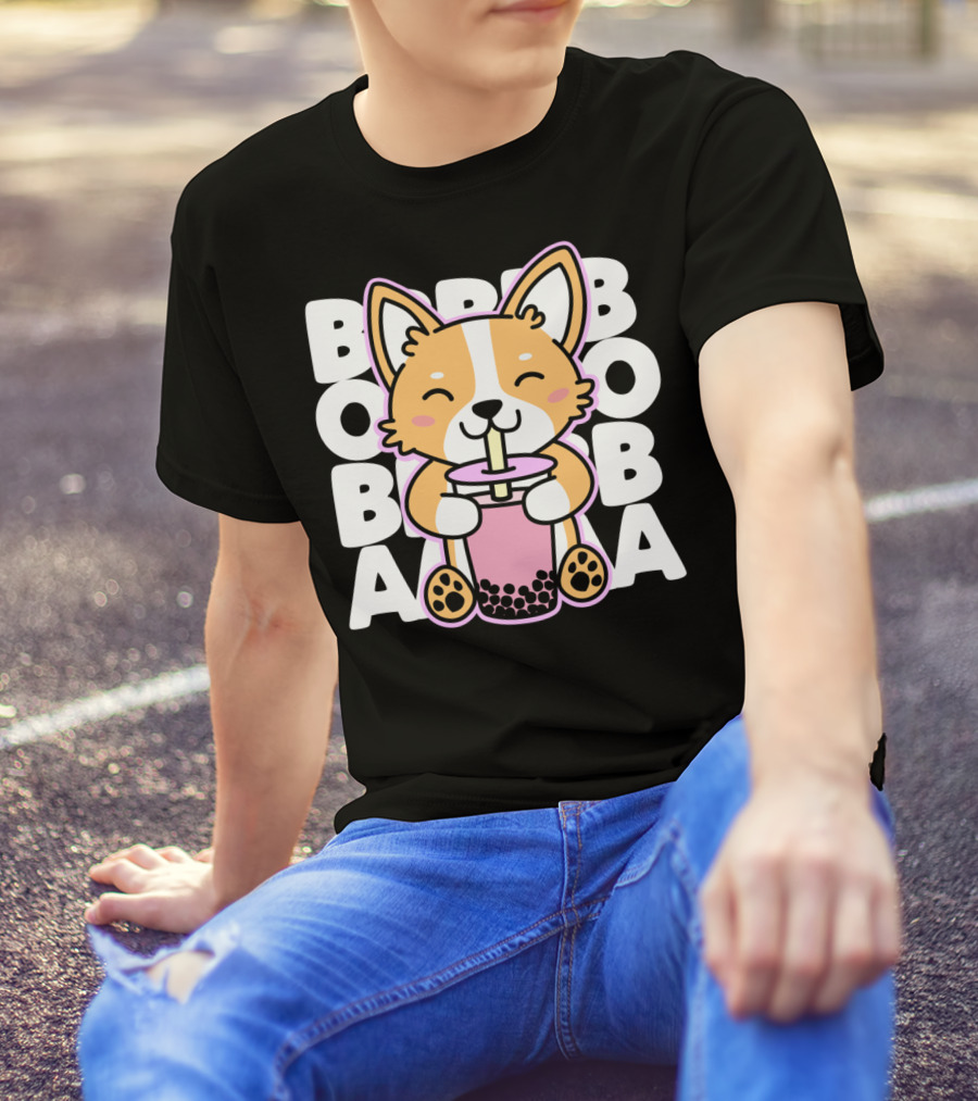 Kawaii Anime Corgi Boba Tea Cute Dog T-Shirt