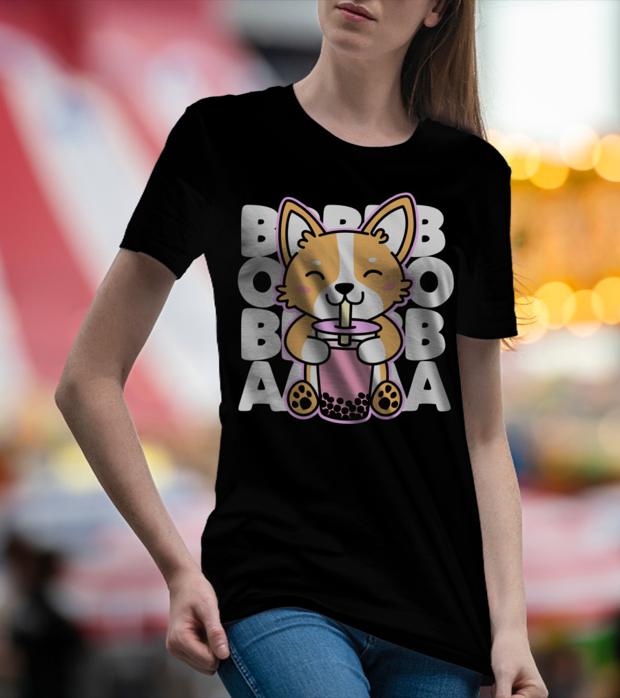 Kawaii Anime Corgi Boba Tea Cute Dog T-Shirt