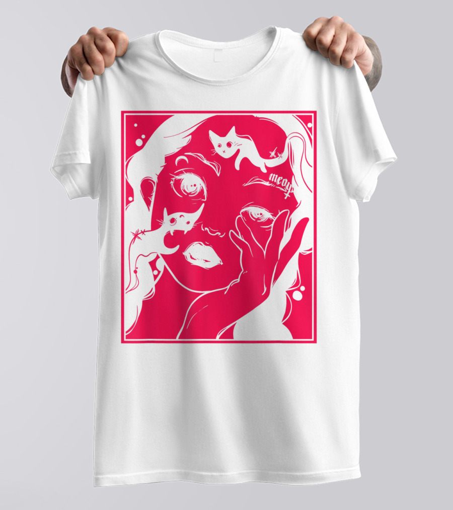 Kawaii Soft Grunge Egirl Aesthetic Harajuku Meow Black Cat Motif T-Shirt