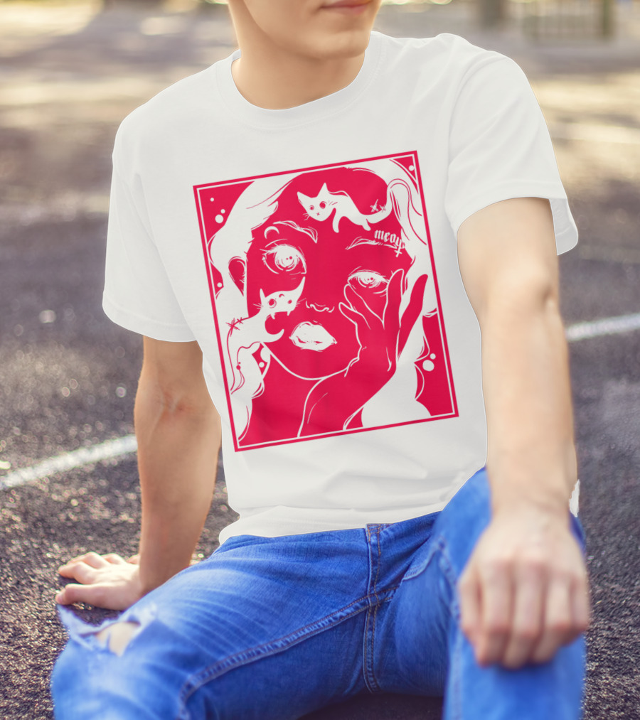 Kawaii Soft Grunge Egirl Aesthetic Harajuku Meow Black Cat Motif T-Shirt