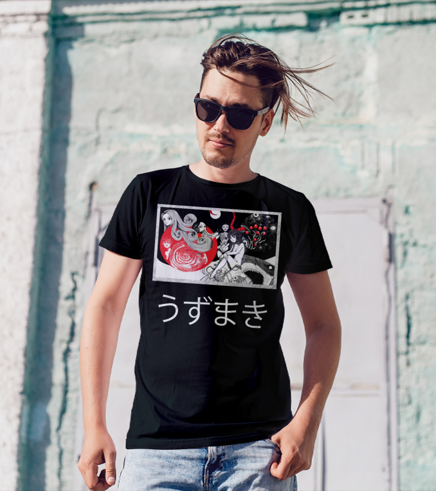 Uzumaki Japanese Horror Surreal Spiral Art With Monsters And Characters T-Shirt