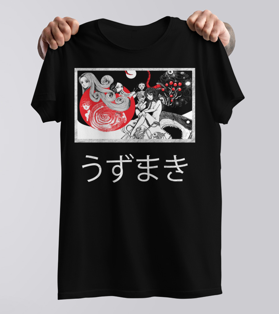 Uzumaki Japanese Horror Surreal Spiral Art With Monsters And Characters T-Shirt