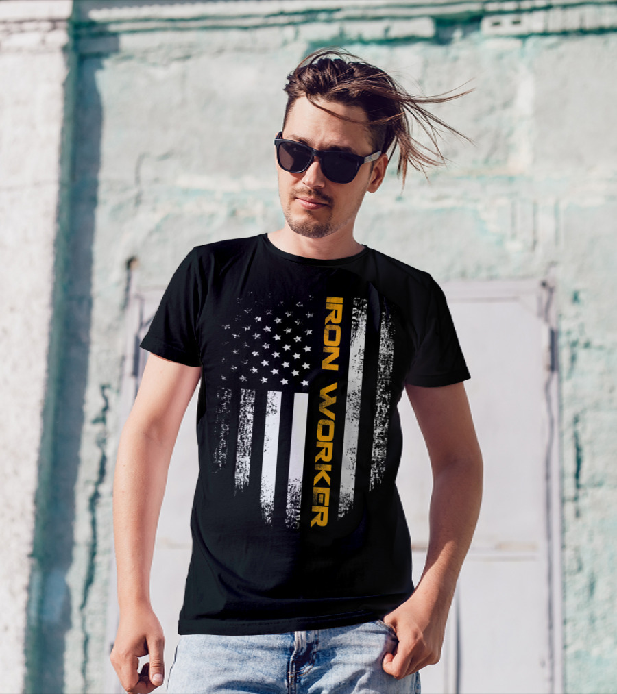 Vintage American USA Flag Iron Worker T-Shirt