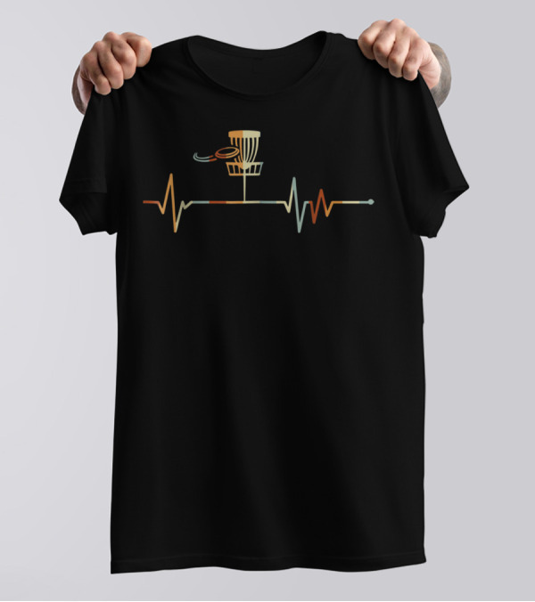 Heartbeat Vintage Disk Golf Funny Design With Basket And Disc T-Shirt