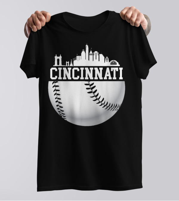 Cincinnati Skyline Baseball Vintage Downtown T-Shirt