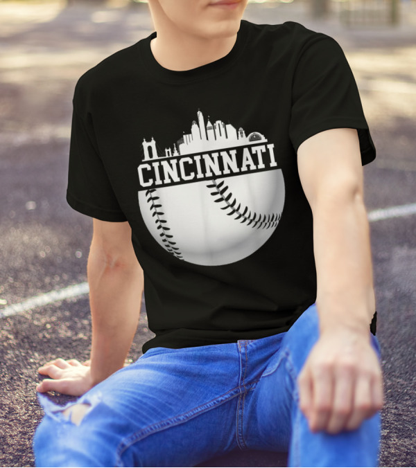Cincinnati Skyline Baseball Vintage Downtown T-Shirt