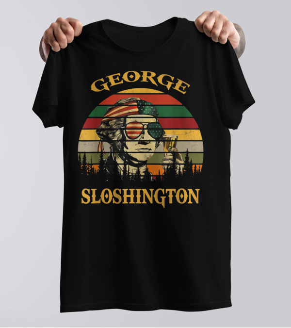 George Sloshington Vintage 4th Of July Aviator American Flag T-Shirt