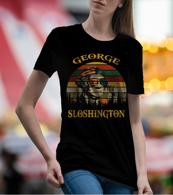 George Sloshington Vintage 4th Of July Aviator American Flag T-Shirt