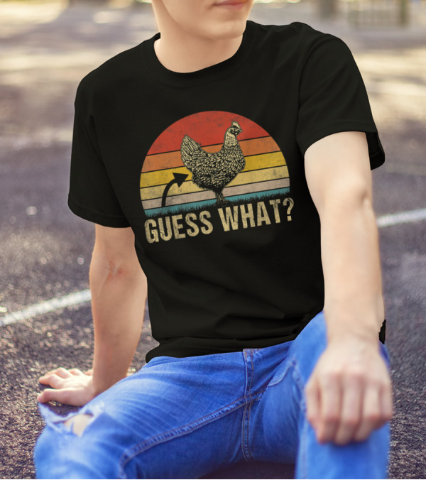 Vintage Guess What Chicken Butt Retro Sunset Farm T-Shirt