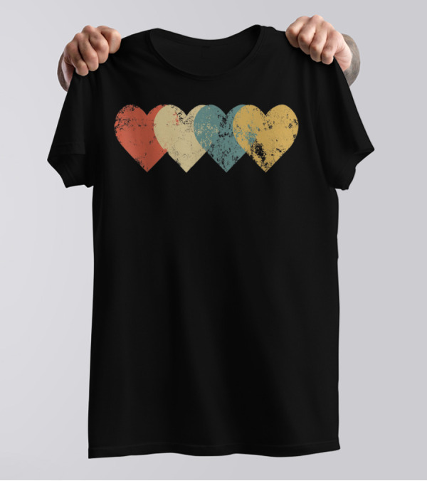 Vintage Hearts Cool Valentines Day Distressed Multicolor T-Shirt