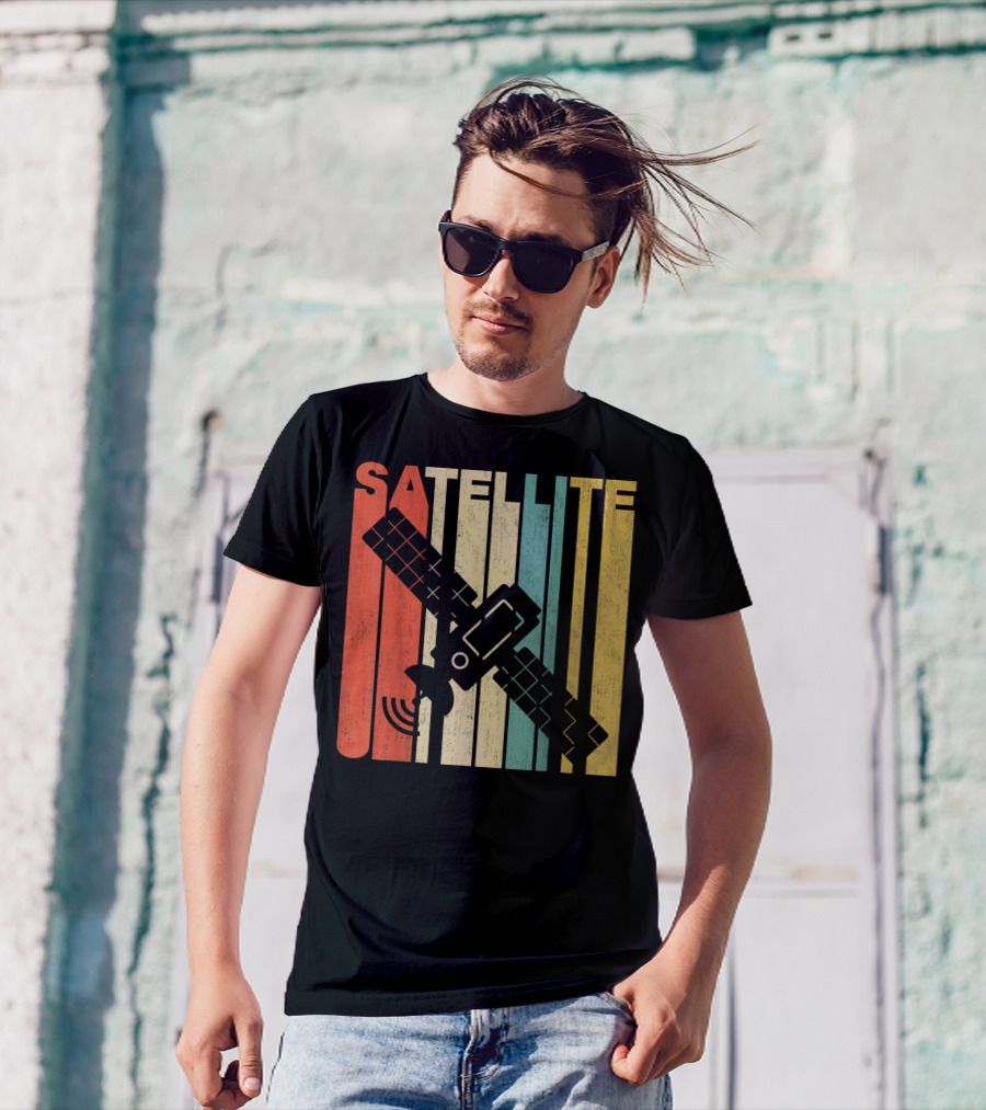 Vintage Satellite Retro Stripes Spacecraft T-Shirt