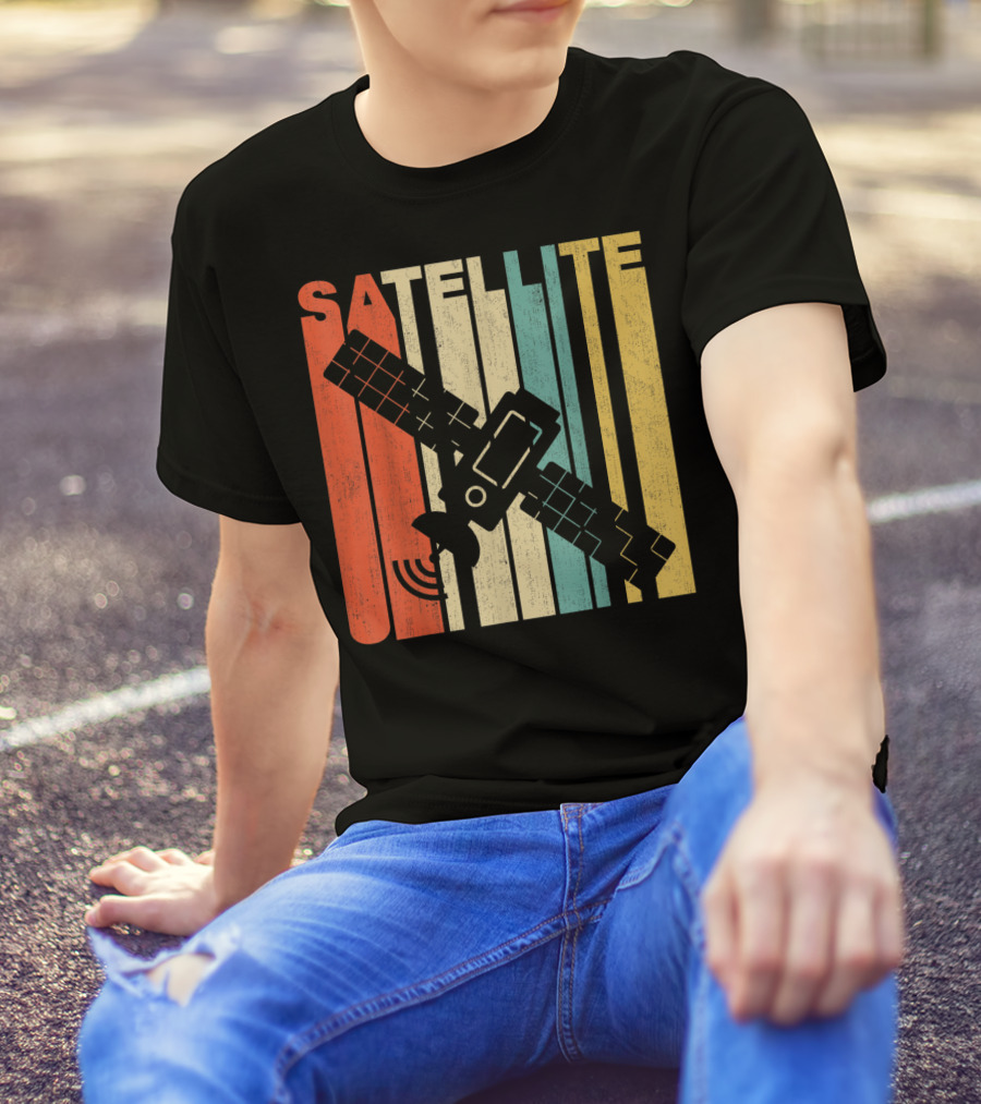 Vintage Satellite Retro Stripes Spacecraft T-Shirt