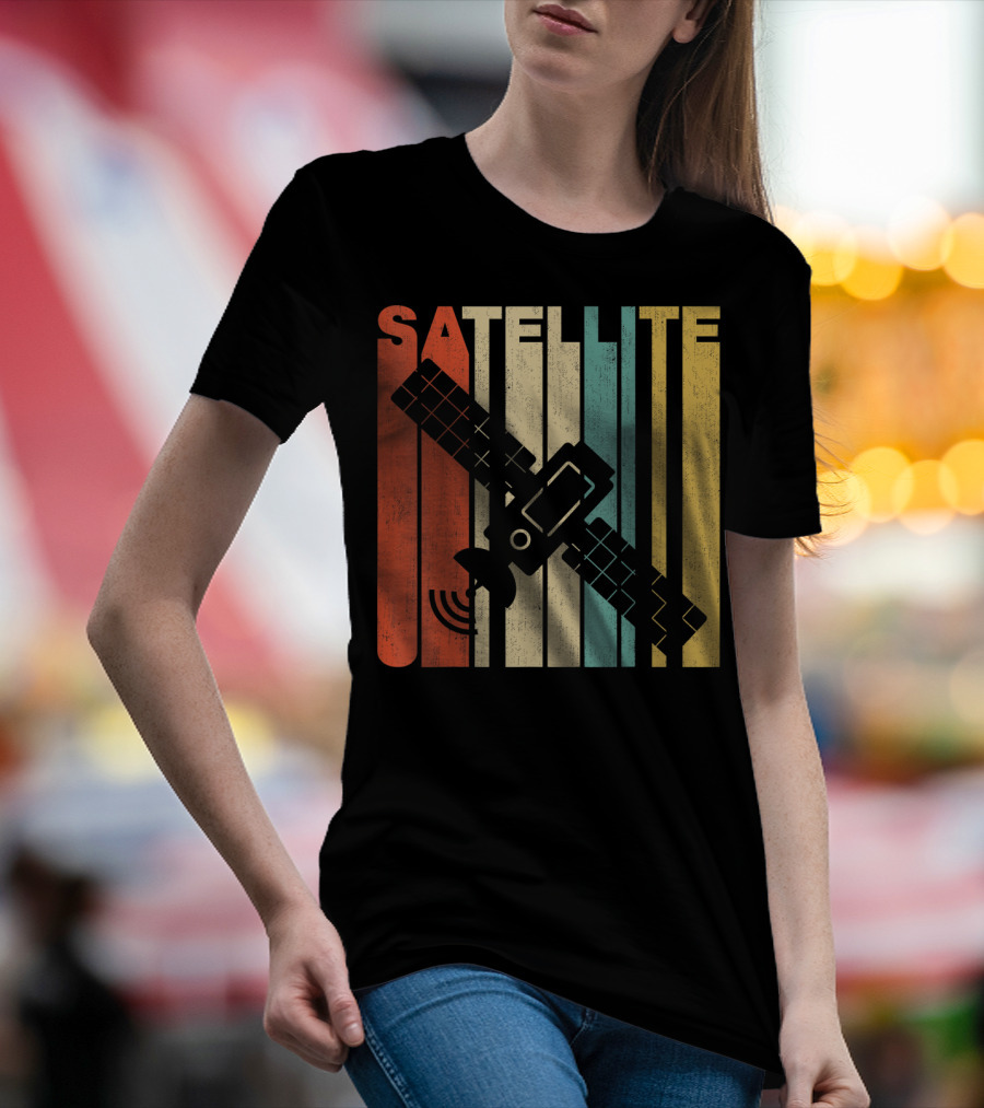 Vintage Satellite Retro Stripes Spacecraft T-Shirt
