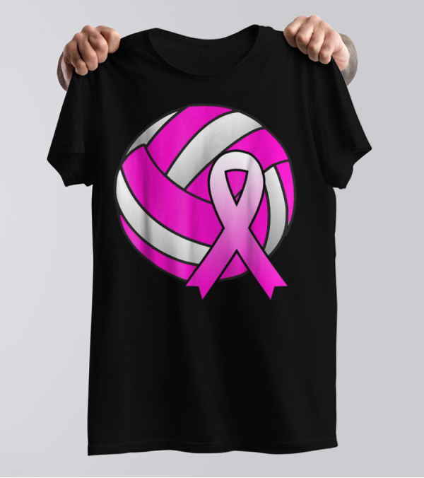 Volleyball Pink Ribbon Breast Cancer Awareness Symbol On Ball T-Shirt