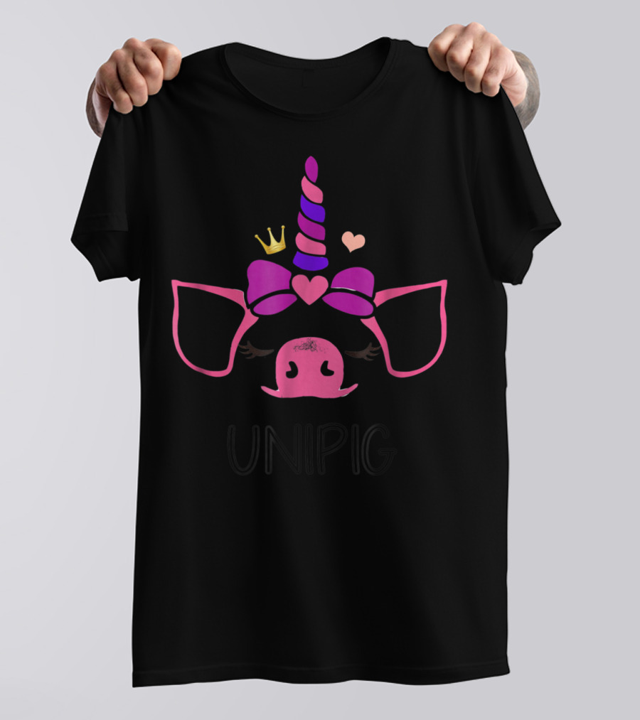 Unipig Unicorn Pig Crown And Bow Love For Pig Lovers T-Shirt