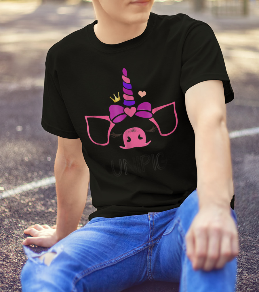 Unipig Unicorn Pig Crown And Bow Love For Pig Lovers T-Shirt
