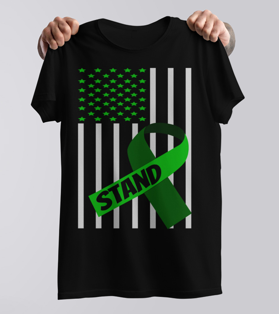 USA Flag Green Ribbon Stand Kidney Disease Awareness T-Shirt