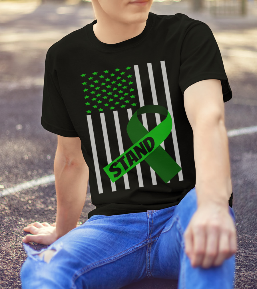 USA Flag Green Ribbon Stand Kidney Disease Awareness T-Shirt