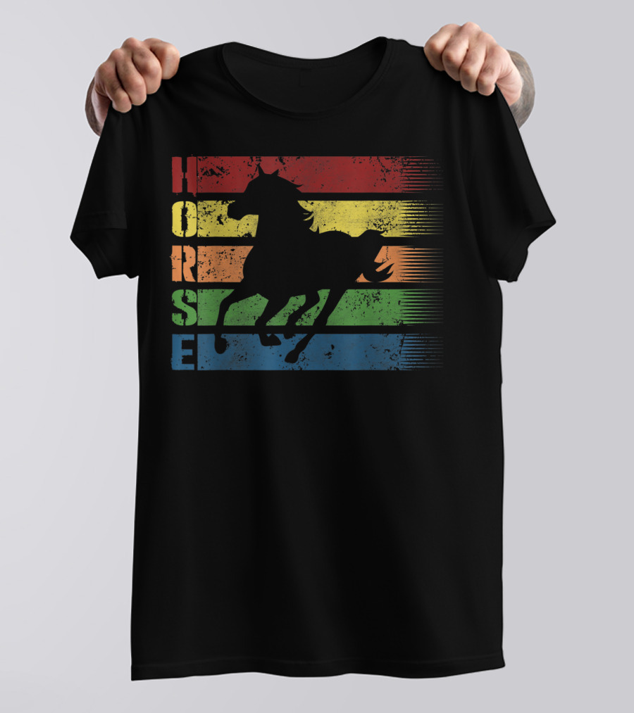 Funny Horse Silhouette With Retro Stripes T-Shirt