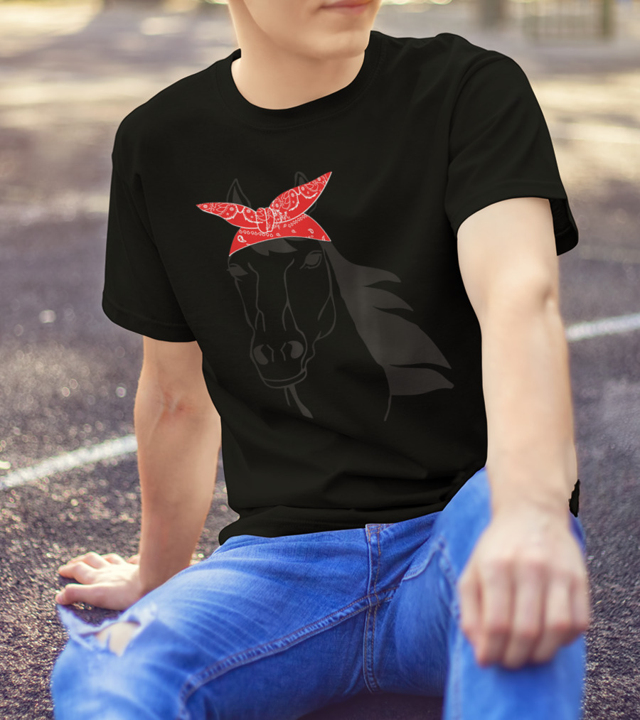 Funny Horse Lover Cowgirl Western Bandanna Red Bandana T-Shirt