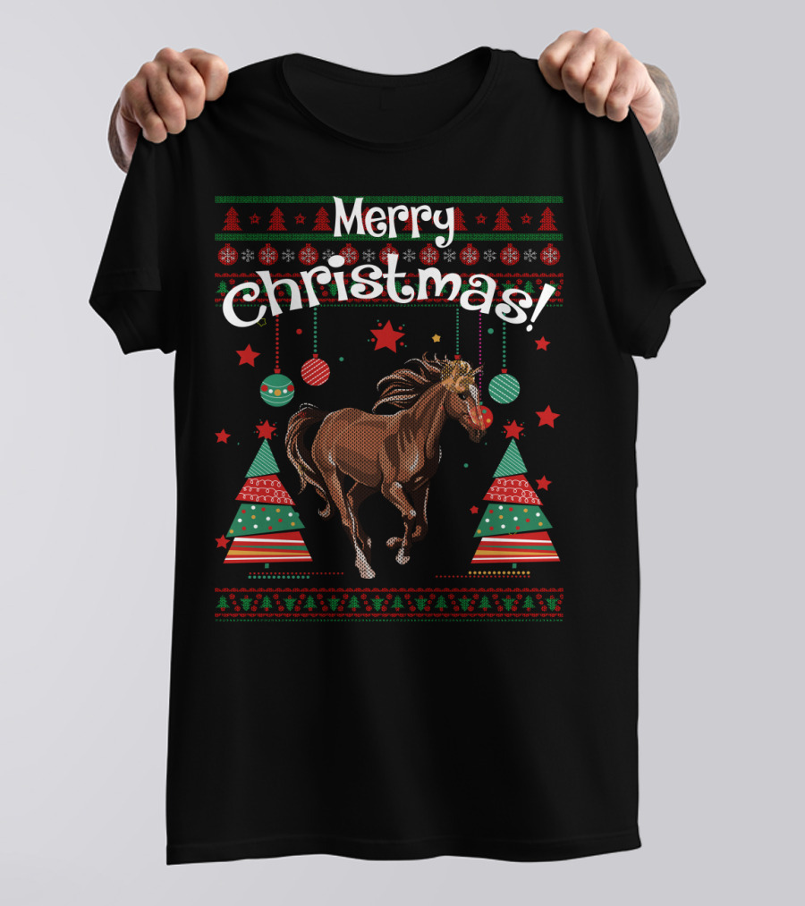 Merry Christmas Funny Horse Holiday Festive Ornaments T-Shirt