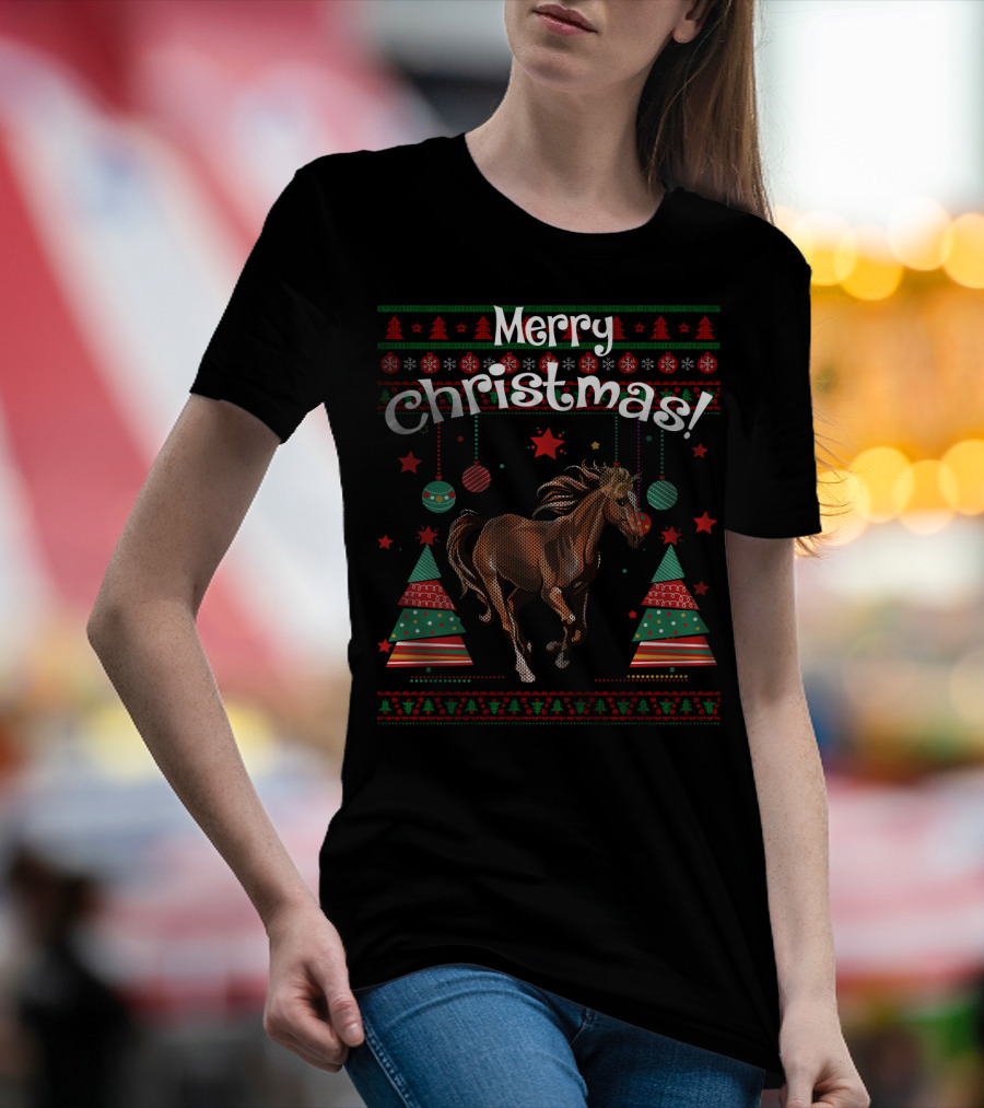 Merry Christmas Funny Horse Holiday Festive Ornaments T-Shirt