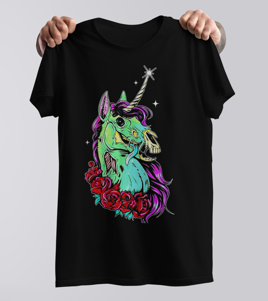 Funny Rose Floral Unicorn Horse Zombie Vibes T-Shirt