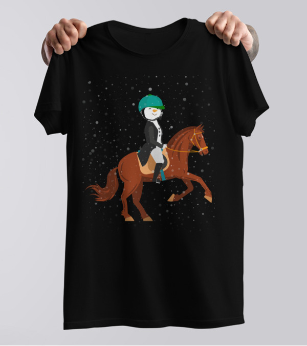 Funny Snowman Horse Riding In Winter Wonderland T-Shirt